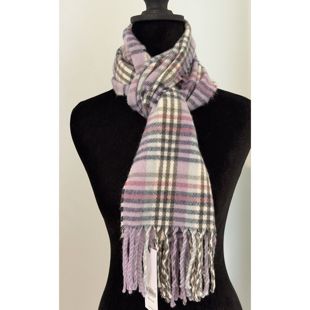 James Pringle Weavers Scarf Heather Check oft Warm Purple Grey Fringe Scottish